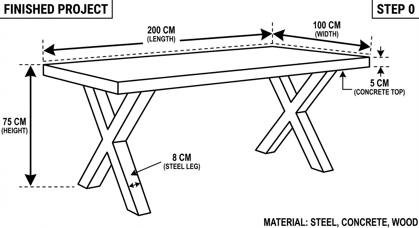 Steel frame outdoor dining table with concrete top