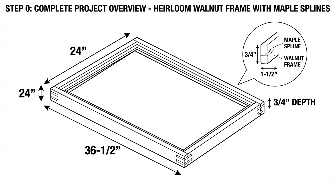 Picture frame with decorative splined miter corners