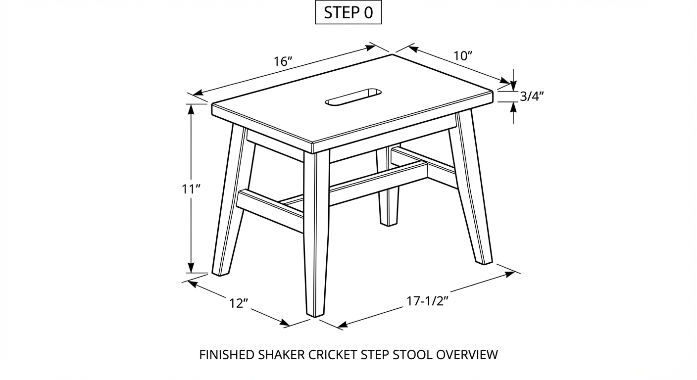 Shaker-style step stool with tapered legs and traditional joinery