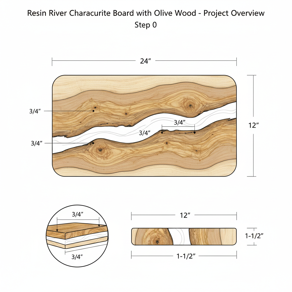 Resin river charcuterie board with olive wood