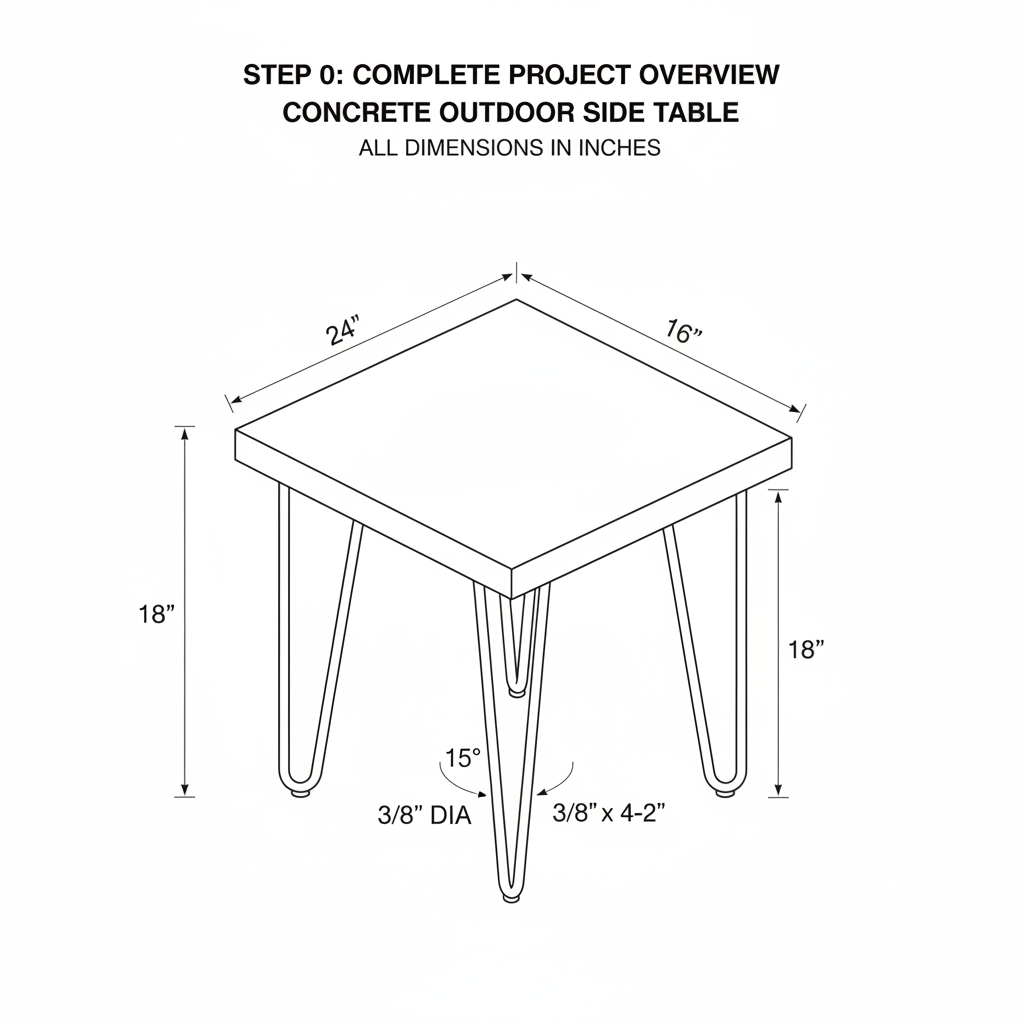 Concrete outdoor side table with metal hairpin legs