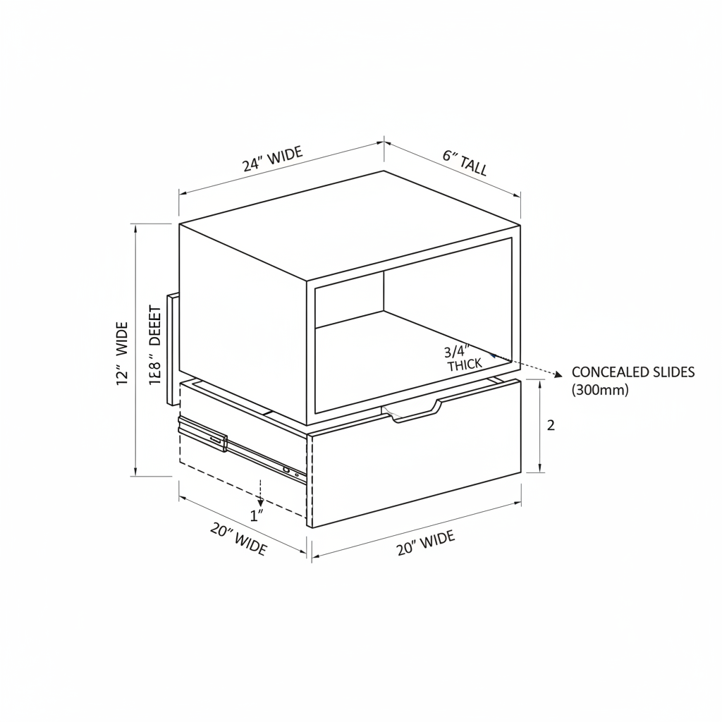 Floating nightstand with hidden drawer using concealed slides