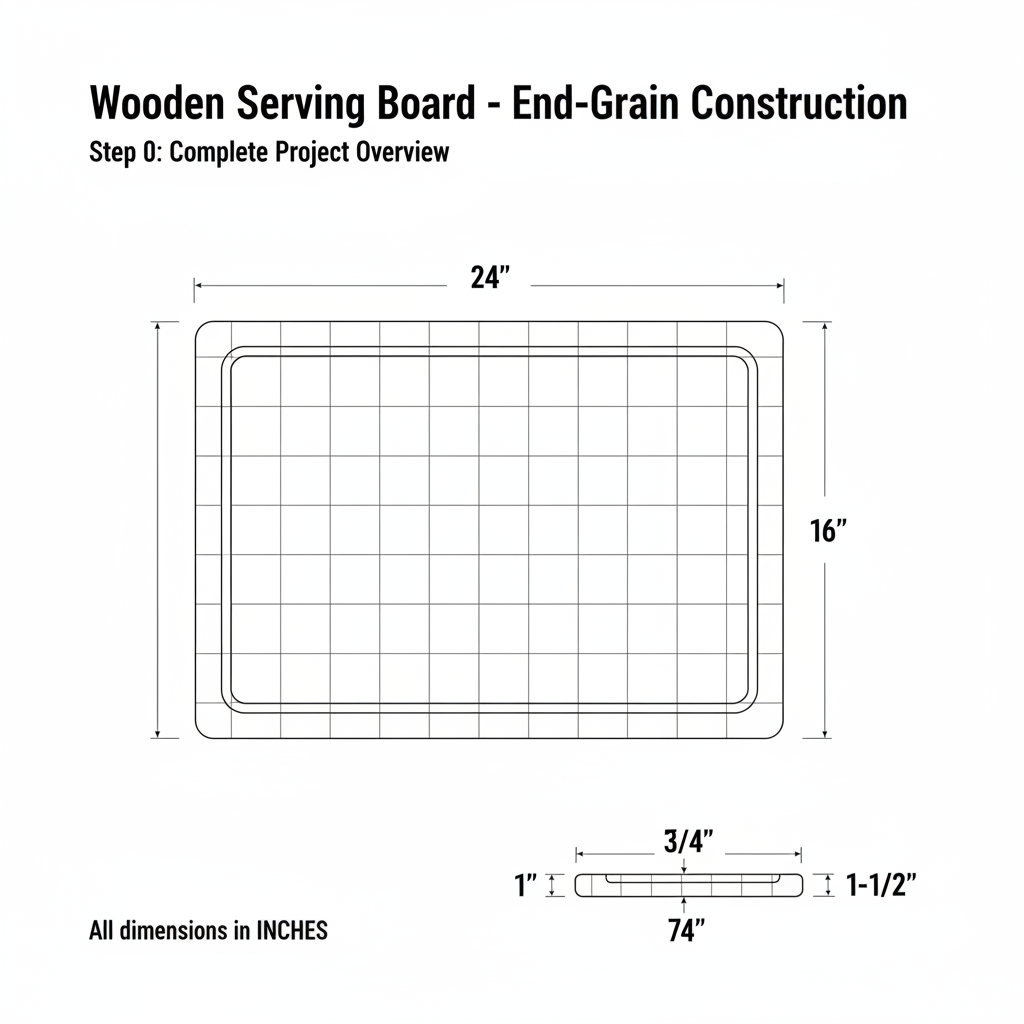 Wooden serving board with carved juice groove, end-grain construction
