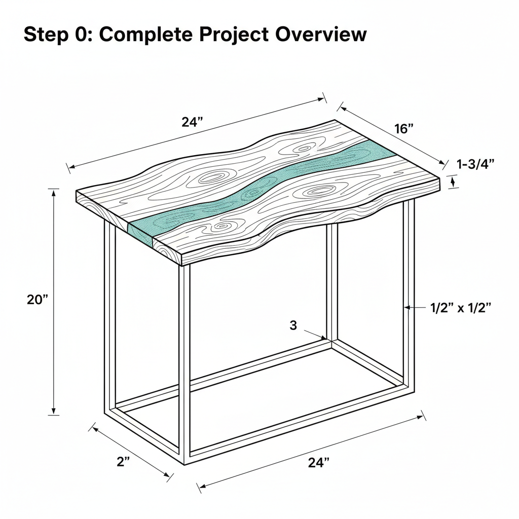 Live edge side table with turquoise epoxy river pour