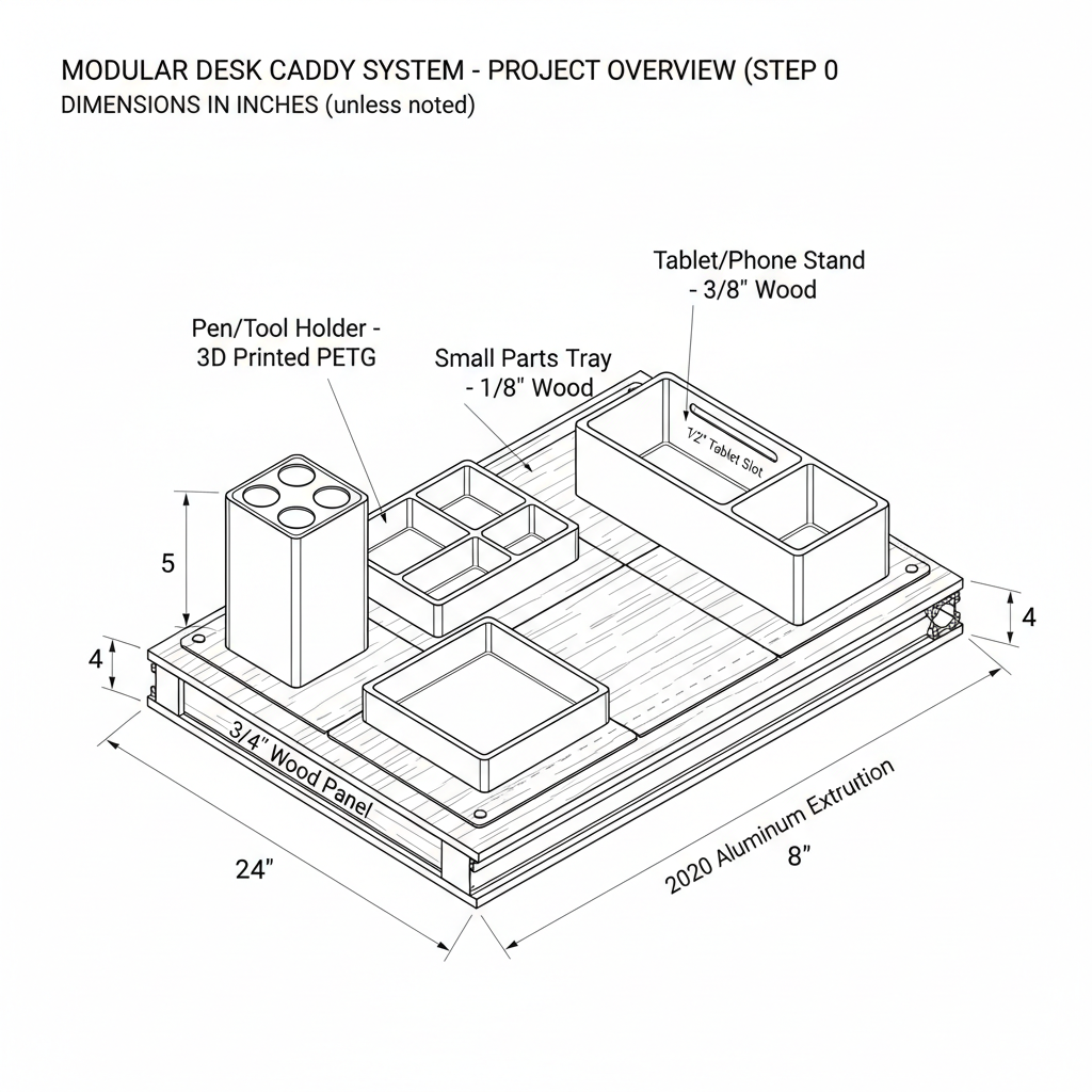 Modular desk caddy system with interchangeable compartments