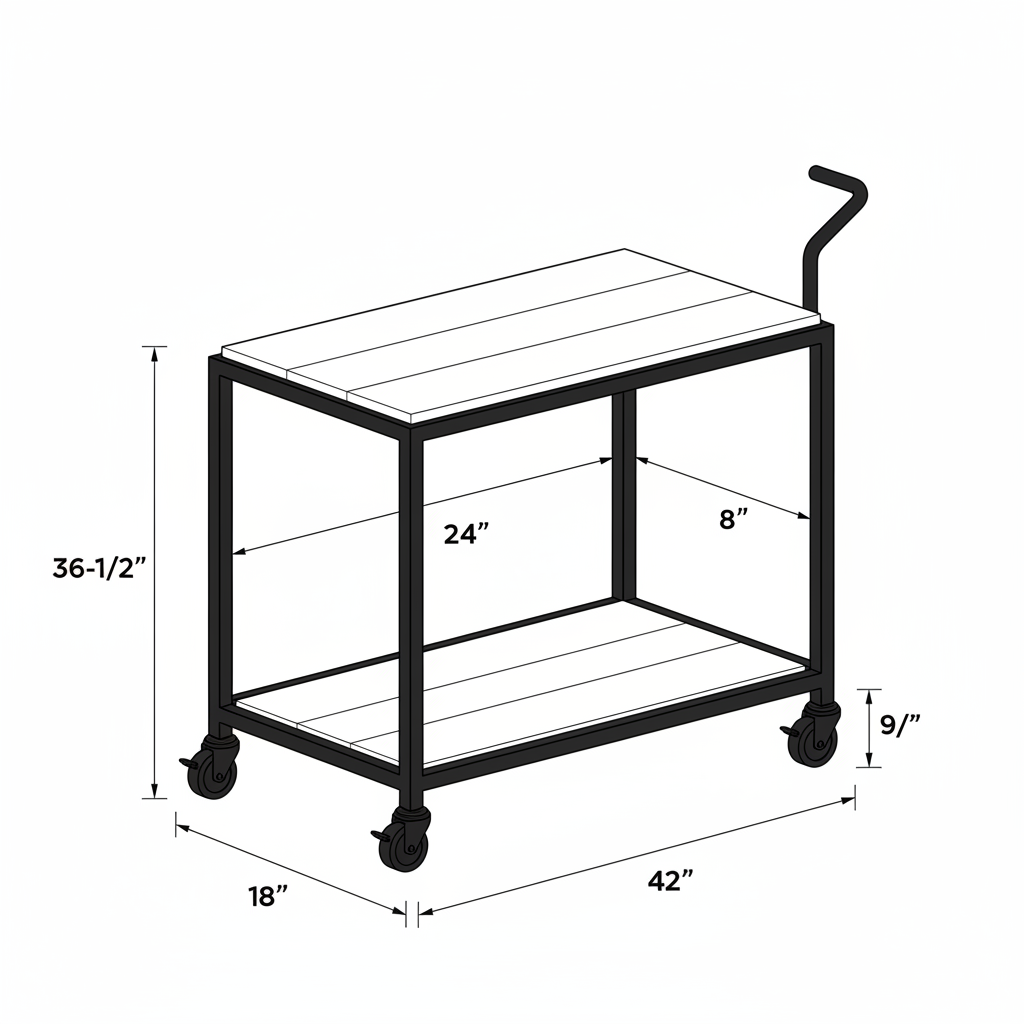 Metal and wood industrial bar cart with casters