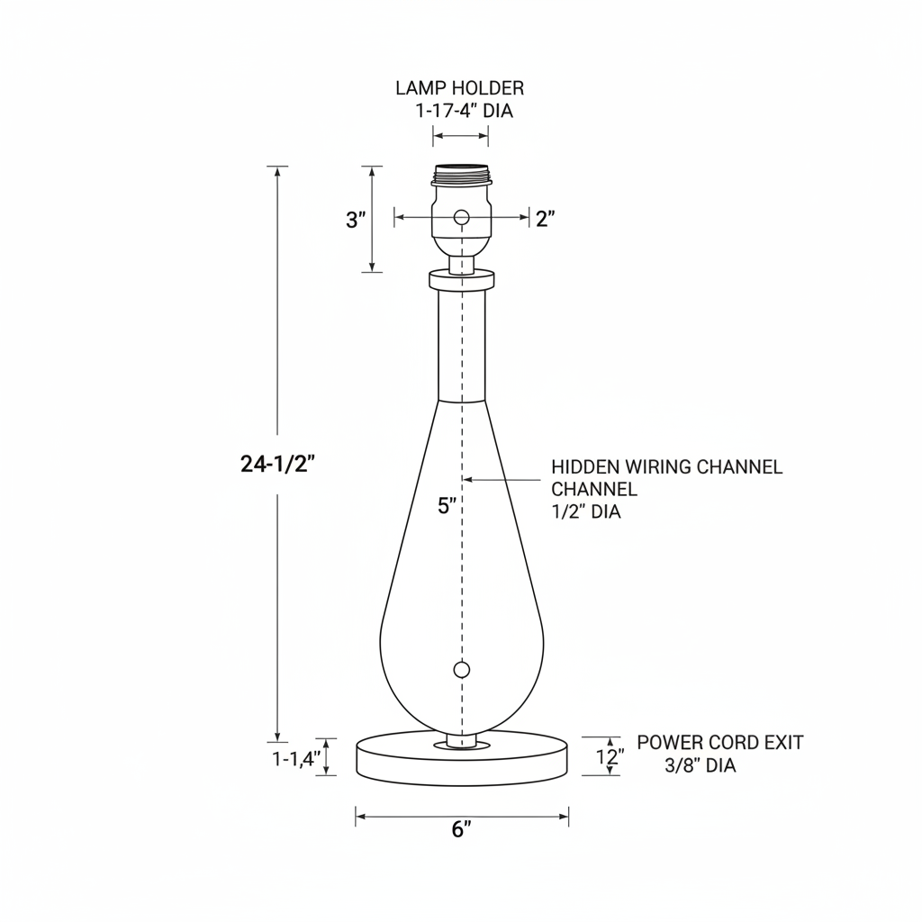 Turned wooden lamp base with hidden wiring channel