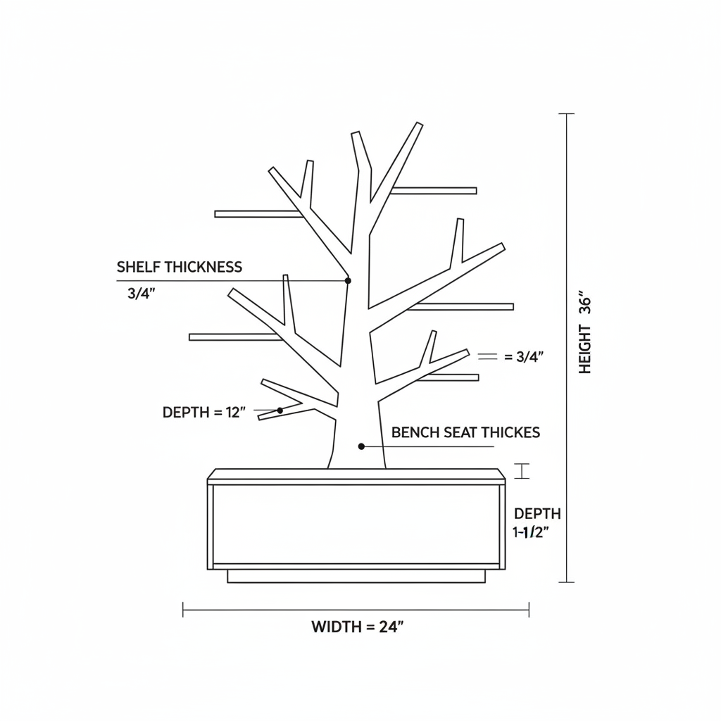 Rustic tree bookshelf with bench