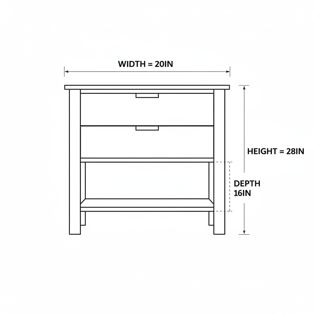 A white oak nightstand with two upper drawers and a lower shelf