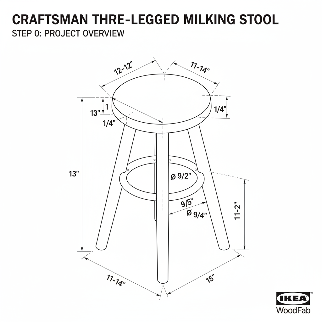 Three-legged stool with wedged through-tenons