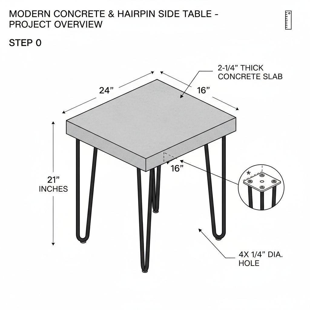 Modern Concrete & Hairpin Side Table
