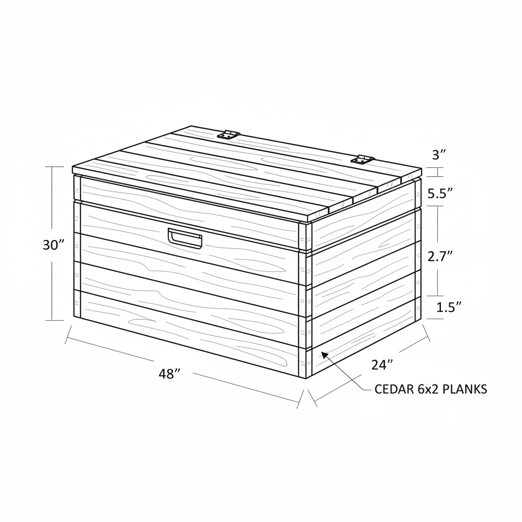 A storage box for outdoor fire hostes made out of Cedar 6x2's