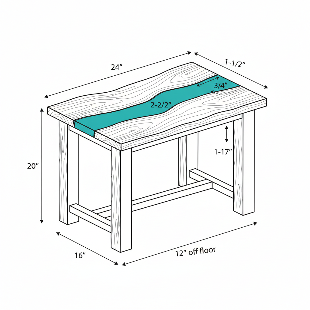Live edge side table with turquoise epoxy river pour