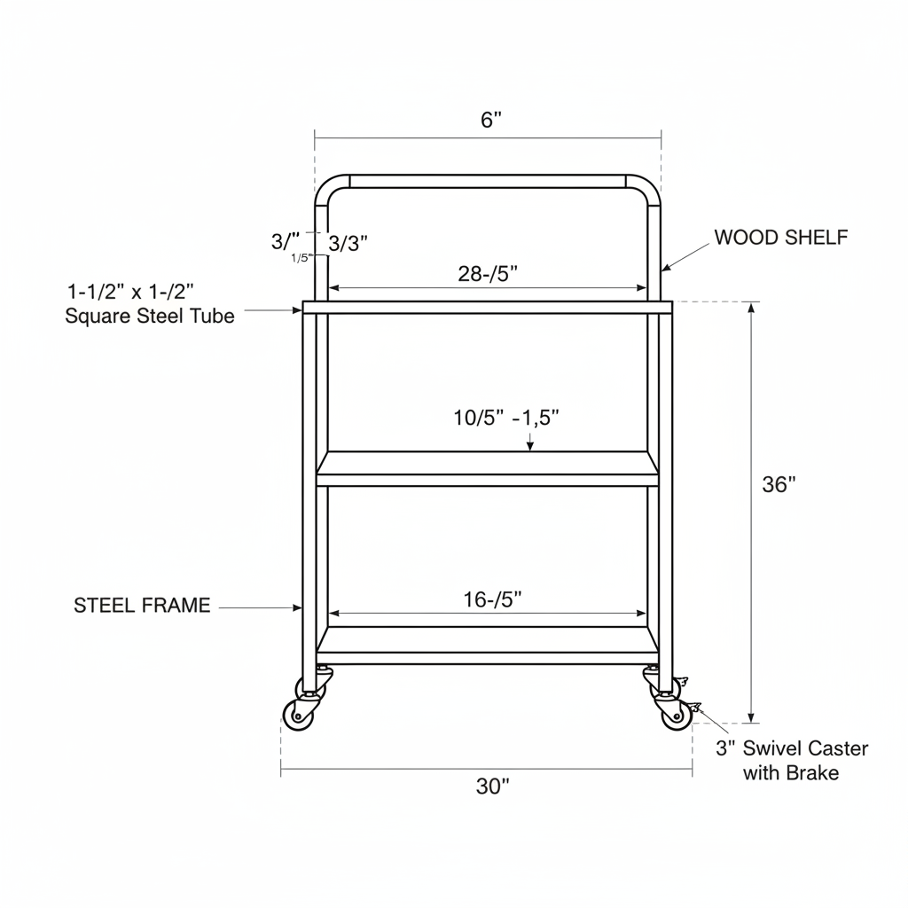 Metal and wood industrial bar cart with casters