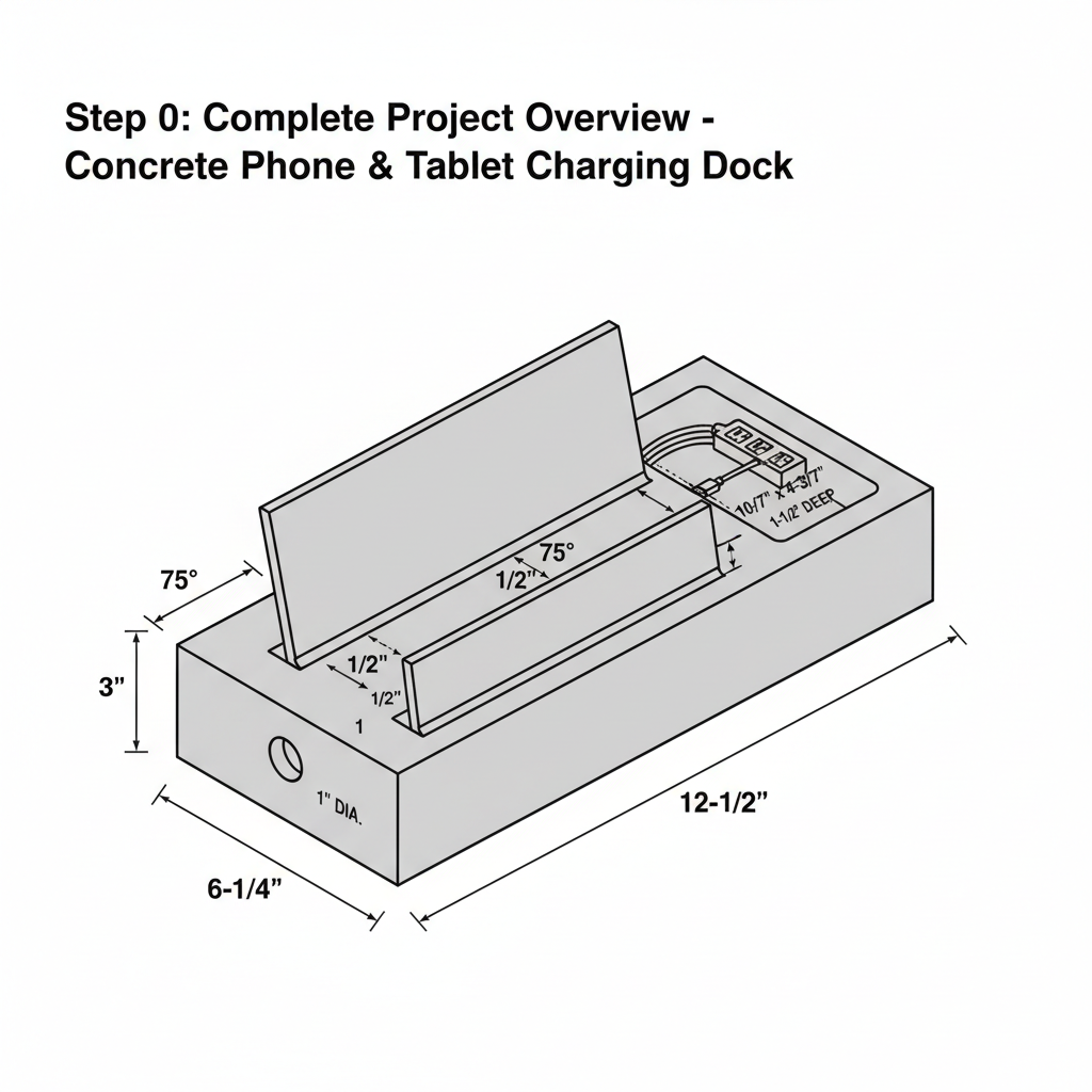 Concrete phone and tablet charging dock