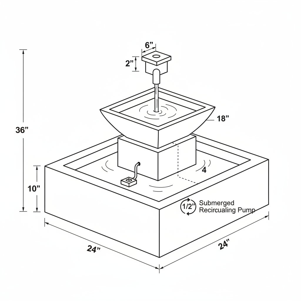 Concrete outdoor fountain with recirculating pump