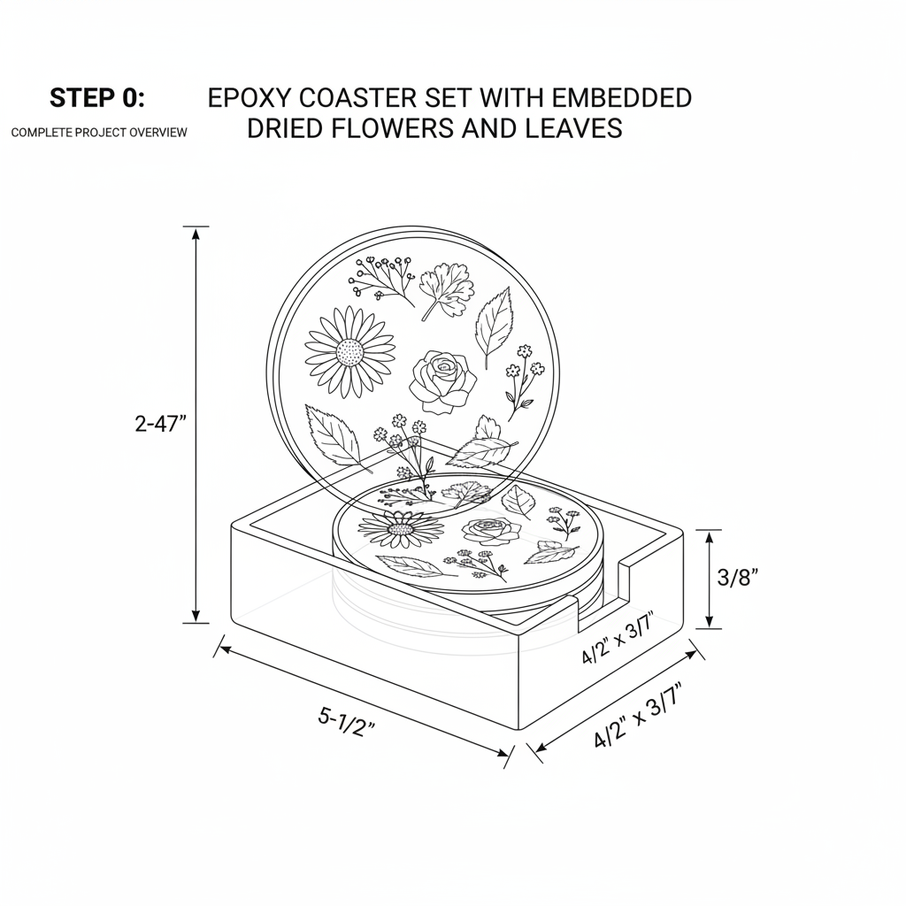 Epoxy coaster set with embedded dried flowers and leaves