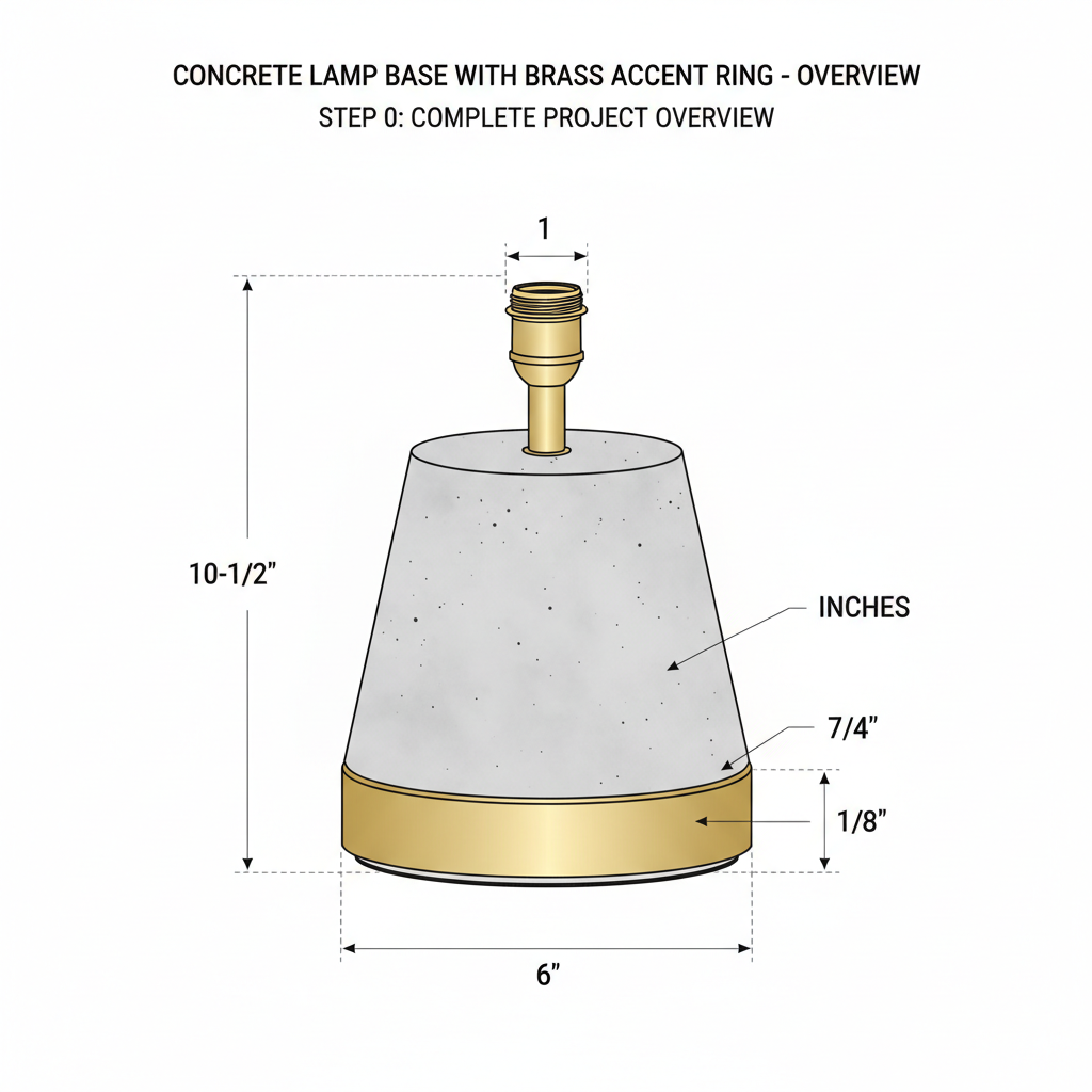 Concrete lamp base with brass accent ring