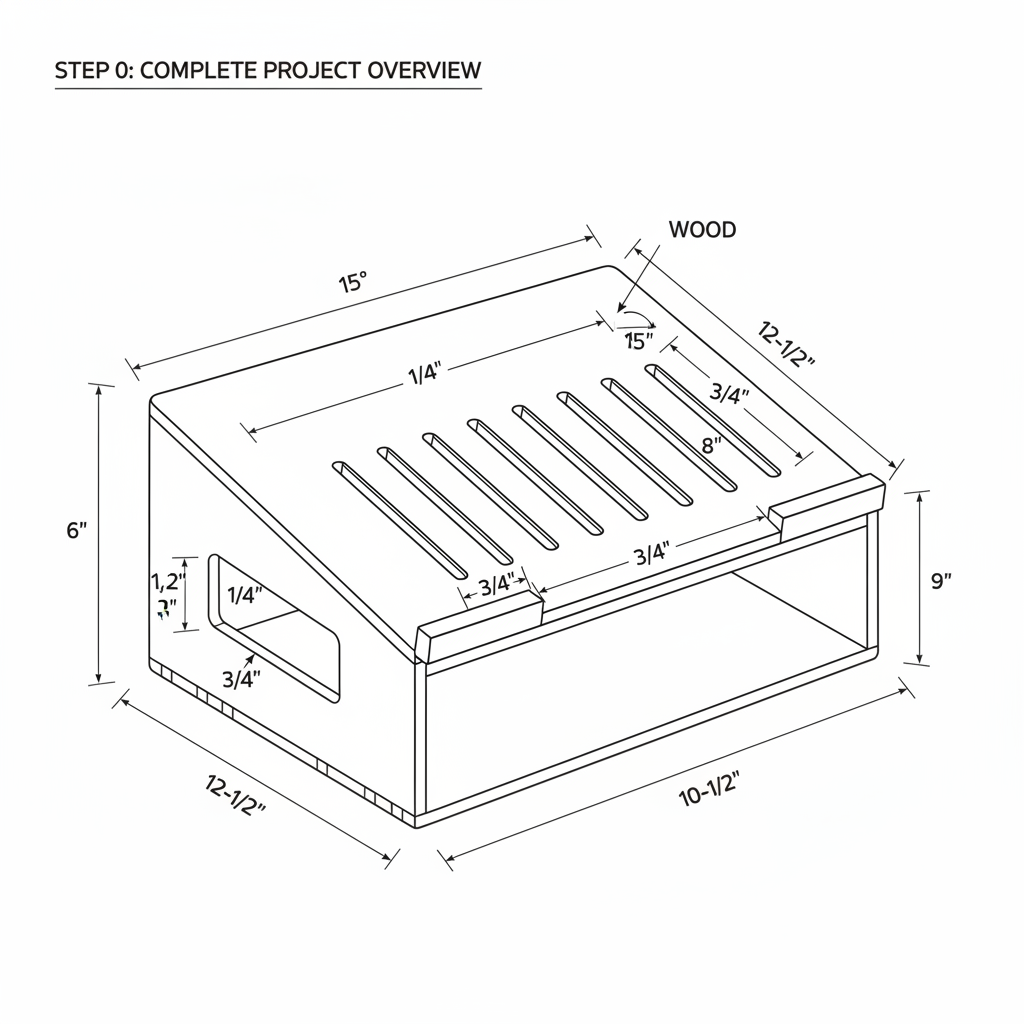 Minimalist laptop stand with integrated cable management and ventilation slots