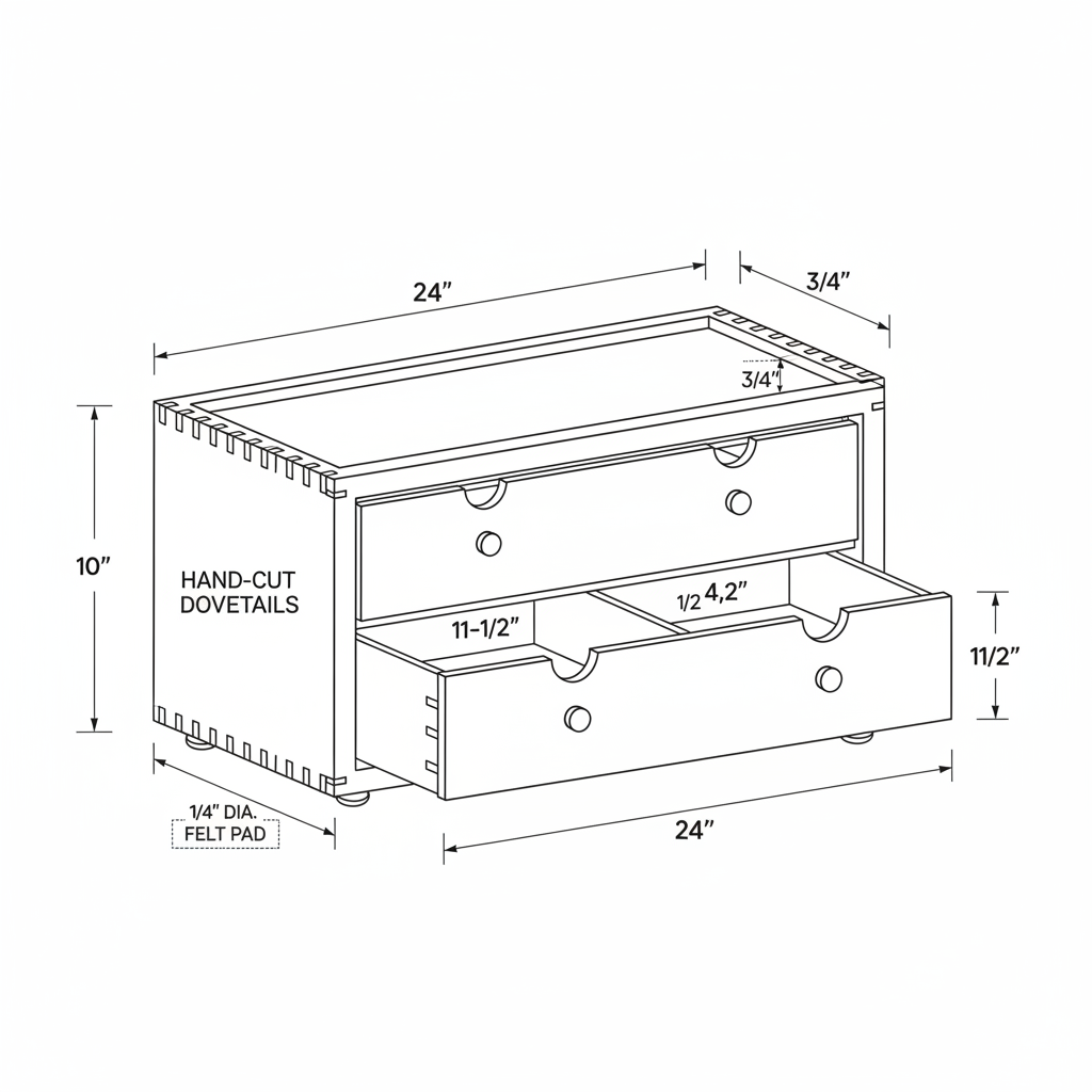 Desktop organizer with hand-cut dovetailed drawers