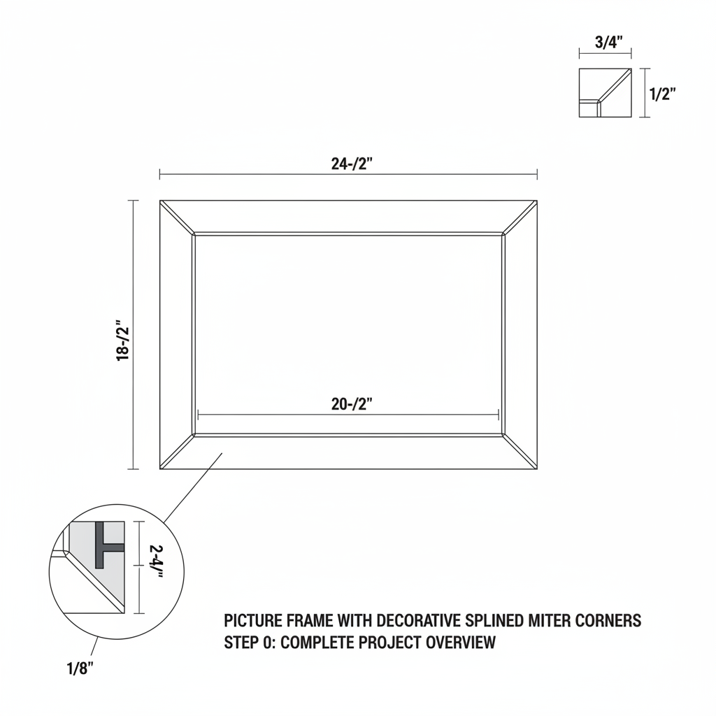 Picture frame with decorative splined miter corners
