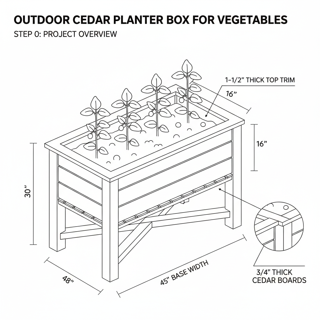 Outdoor cedar planter box for vegetables