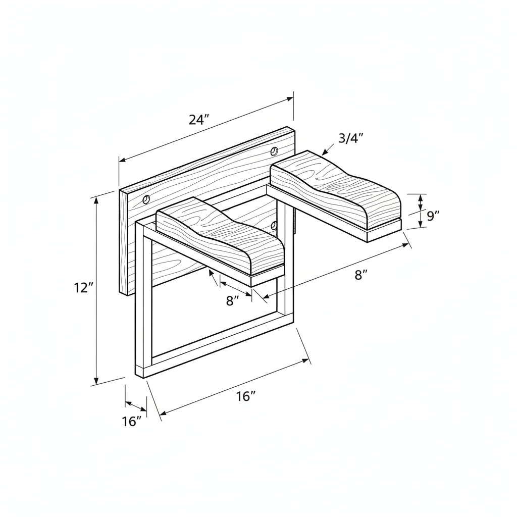 Wall-mounted bike rack from steel tubing with wood accent