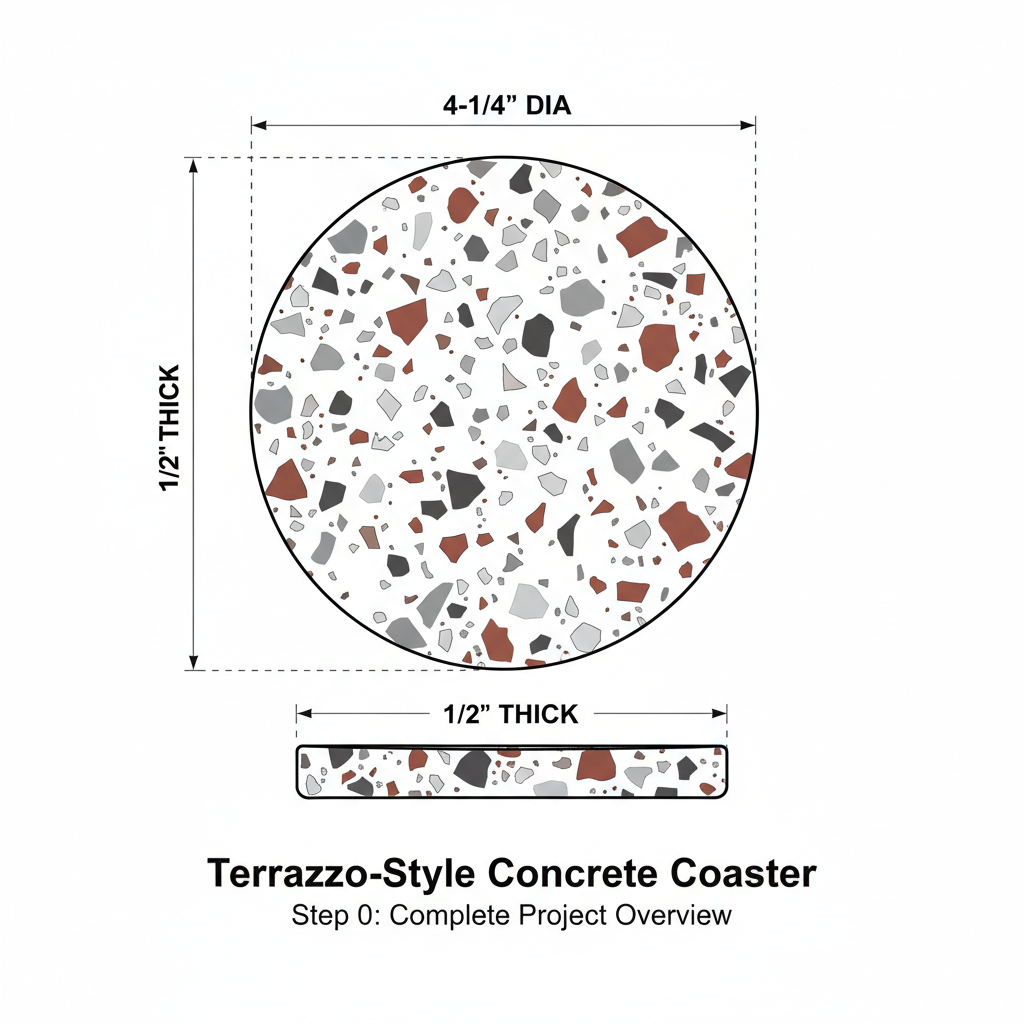 Terrazzo-style concrete coasters with colored aggregate
