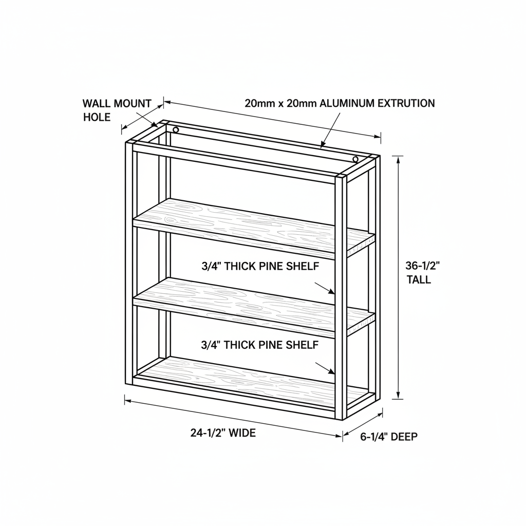 Metal framed bathroom shelf with wood shelving