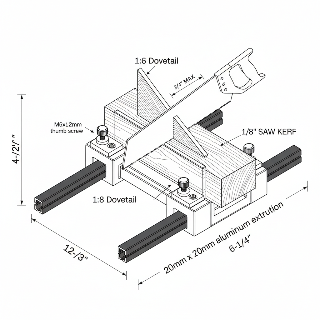 3D printed dovetail cutting jig for hand saws