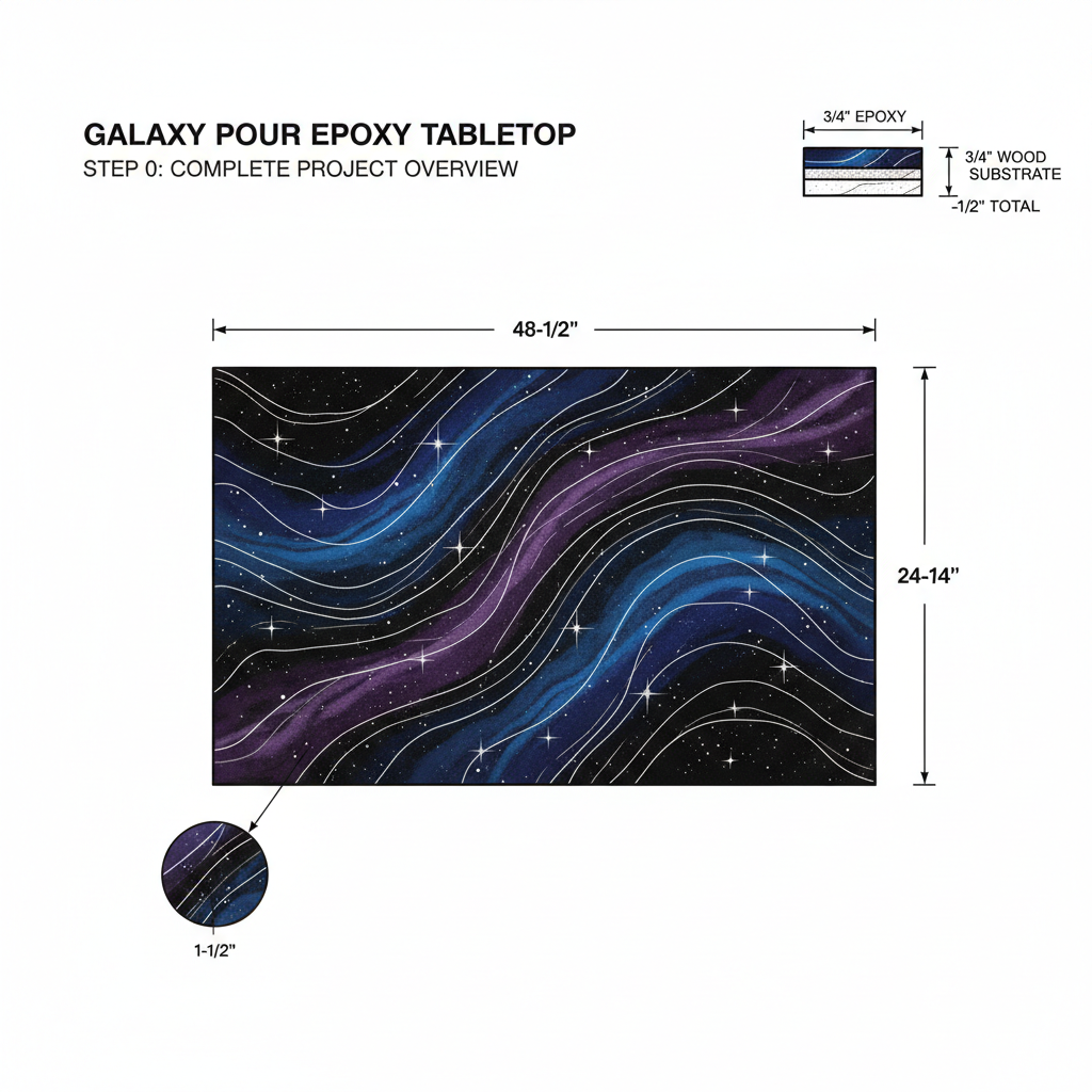 Galaxy pour epoxy tabletop with stars and nebula effect