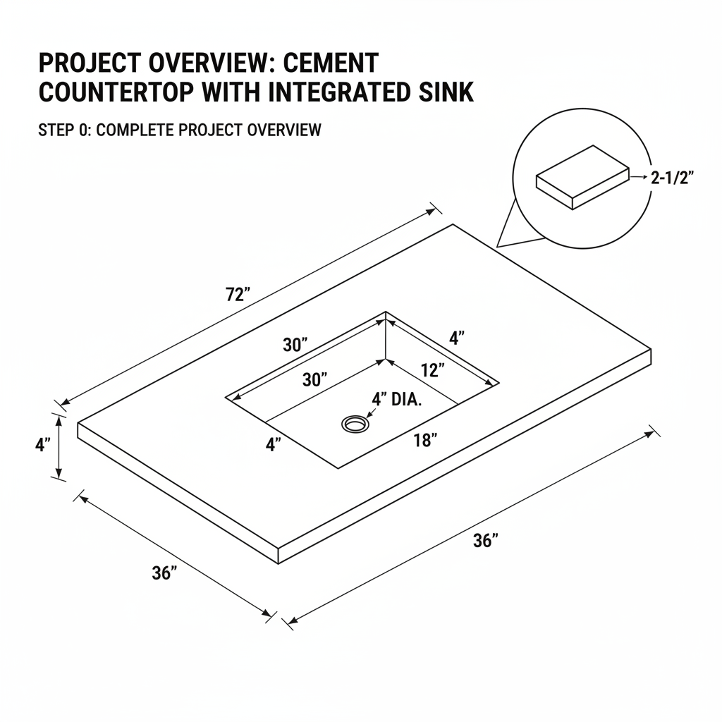 Cement countertop with integrated sink cutout