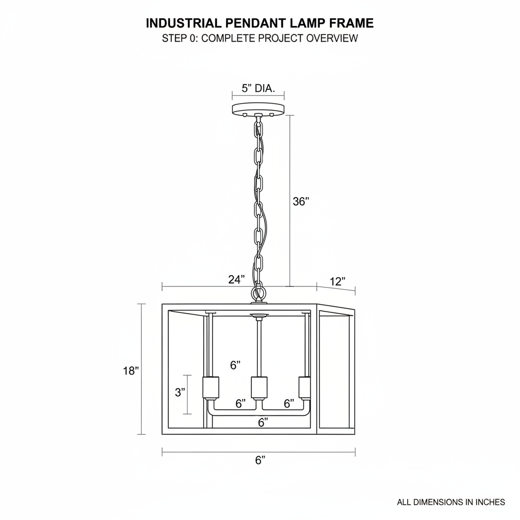 Industrial pendant lamp frame from steel tubing