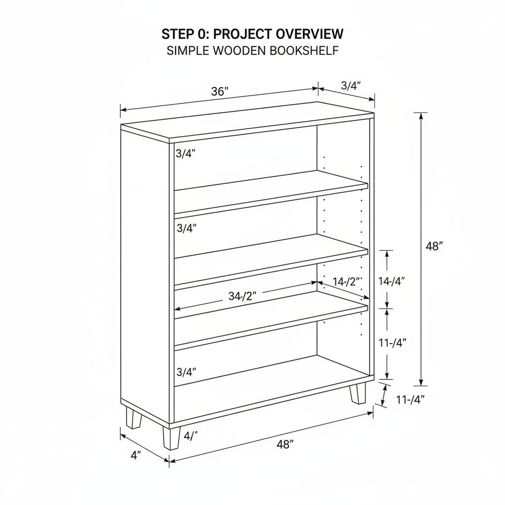 Simple wooden bookshelf with 3 shelves