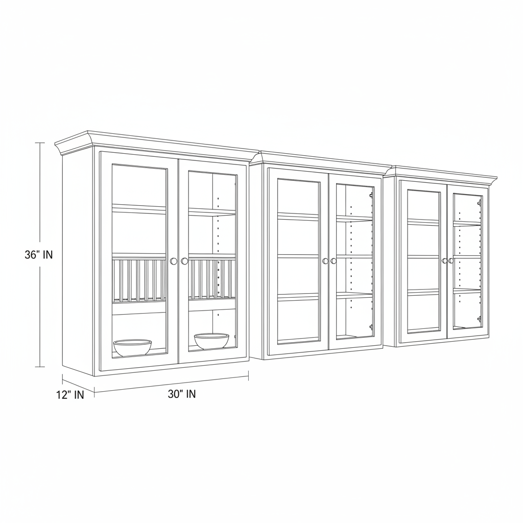 I am looking to build upper cabinets for my kitchen. Cabinet 1 will hold plates and bowls. I would like the slates for my plates and 2 upper shelves to hold the bowls. Cabinet 2 will hold cups and mugs, so I would like 4 shelves in that one. Cabinet 3 I am not sure yet. I would like the cabinets to be 12" deep, 30" wide and 36" tall. I also need to make 2 doors for each cabinet.