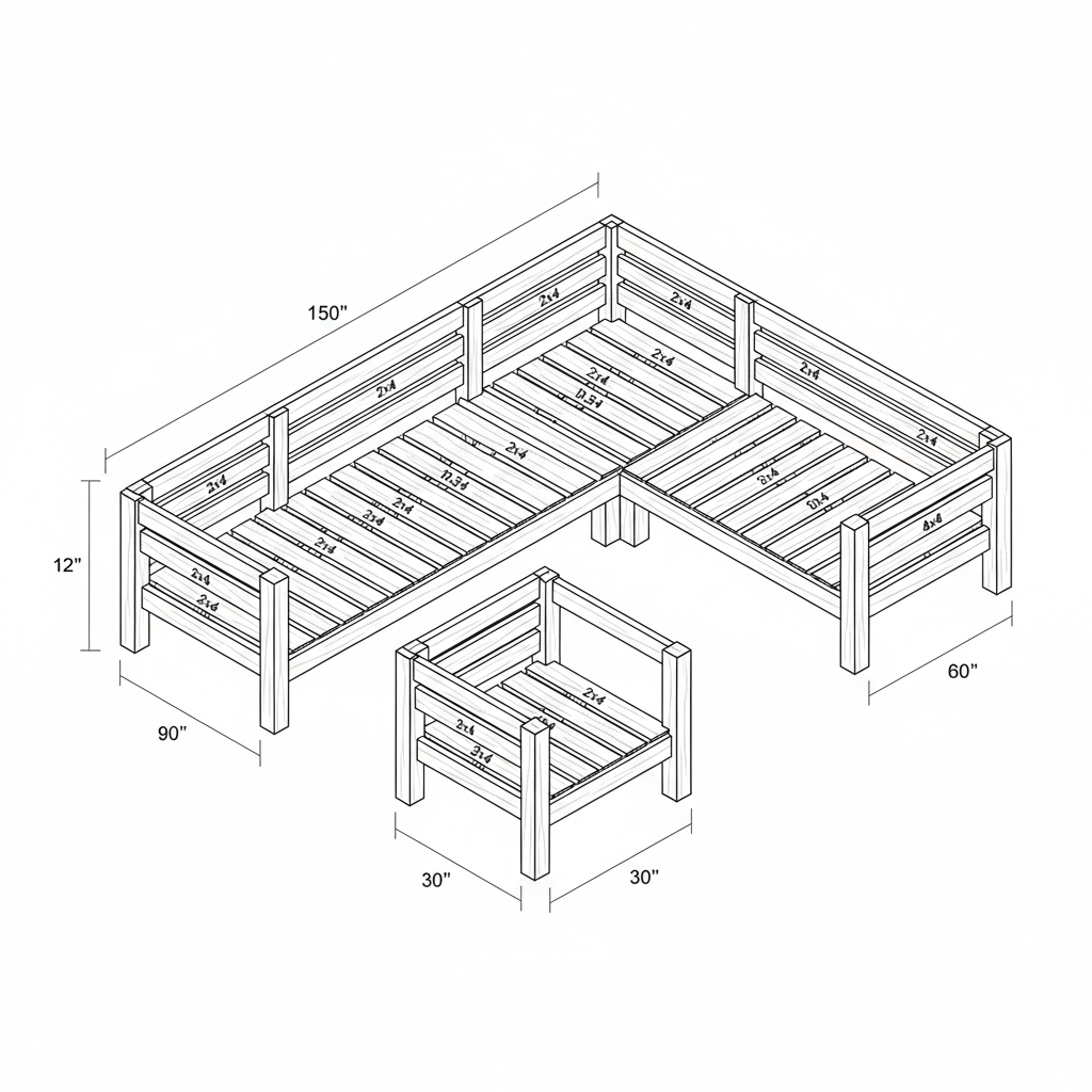 outdoor wood sectional. It can be flat i want it to sit 3 people on one section and 2 people on the other section. I also want a detached wood chair at least 30 inches wide. I want each seat to be at least 28-30 inches wide and 28 inches deep