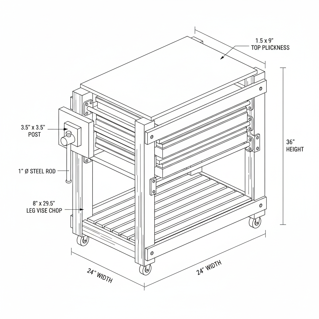 Yep. And now that we've settled on the **1-inch plain smooth steel rod**, I'll bake that into the design rather than asking AIWoodworker to figure out the pivot system itself. I also want AIWoodworker thinking **buildable first, pretty second**—actual framing, clearances, reinforcement, fasteners, cut list, and assembly sequence. # AIWoodworker Prompt — 96" Heavy-Duty Triple Flip-Top Workbench