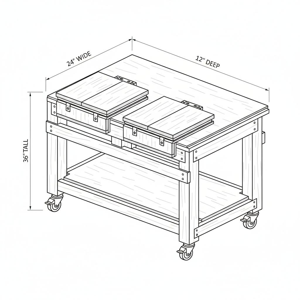 Yep. And now that we've settled on the **1-inch plain smooth steel rod**, I'll bake that into the design rather than asking AIWoodworker to figure out the pivot system itself. I also want AIWoodworker thinking **buildable first, pretty second**—actual framing, clearances, reinforcement, fasteners, cut list, and assembly sequence. # AIWoodworker Prompt — 96" Heavy-Duty Triple Flip-Top Workbench