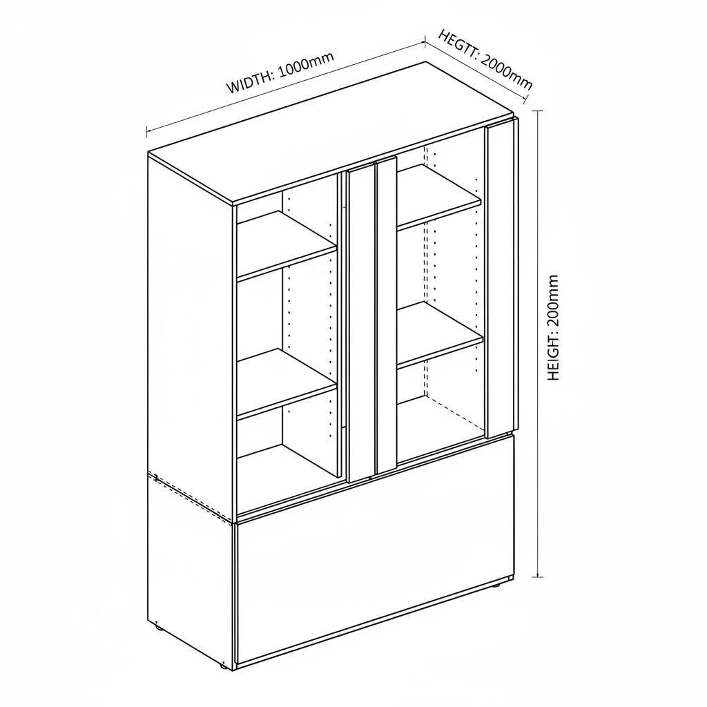 A wardrobe with two main vertical doors and a lower section with a hinged door