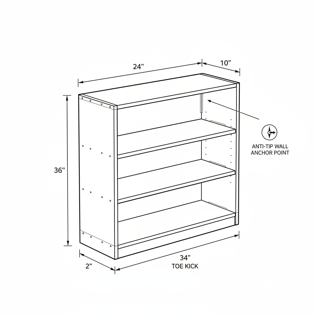 Simple wooden bookshelf for a kid's room, about 3 feet tall with 3 shelves
