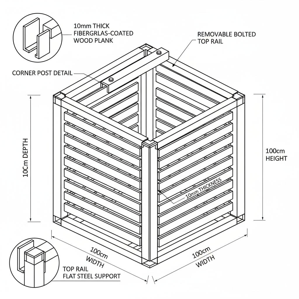 i would like to make iron cage with 1x1x1m using U profiles iron which will be conected together and has possibility to insert wooden planks of 1 cm width with tops of fiberglass