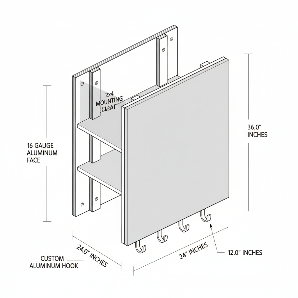 Aluminum Shop Organizer Box: A versatile magnetic or dry-erase organizer using the aluminum sheet as the face and plywood/2x4s for the structural frame. Any leftover aluminum can be cut into small strips to create custom hooks.