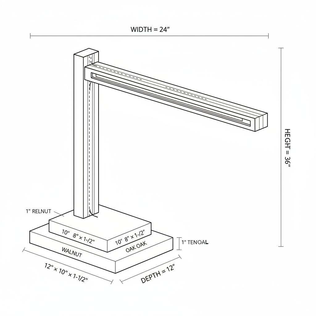 Industrial Linear Desk Lamp: A linear desk lamp where the aluminum extrusion houses an LED strip, supported by a tiered walnut and oak base for a clean, architectural look