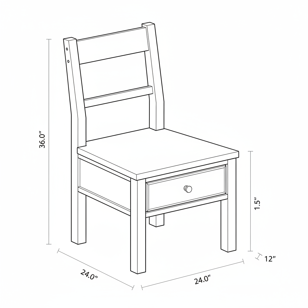 A chair with a drawer below the seat