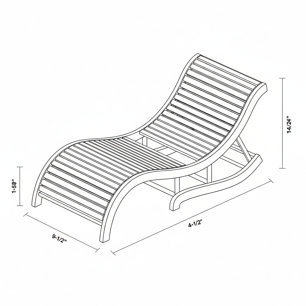 A wooden curved sunchair.