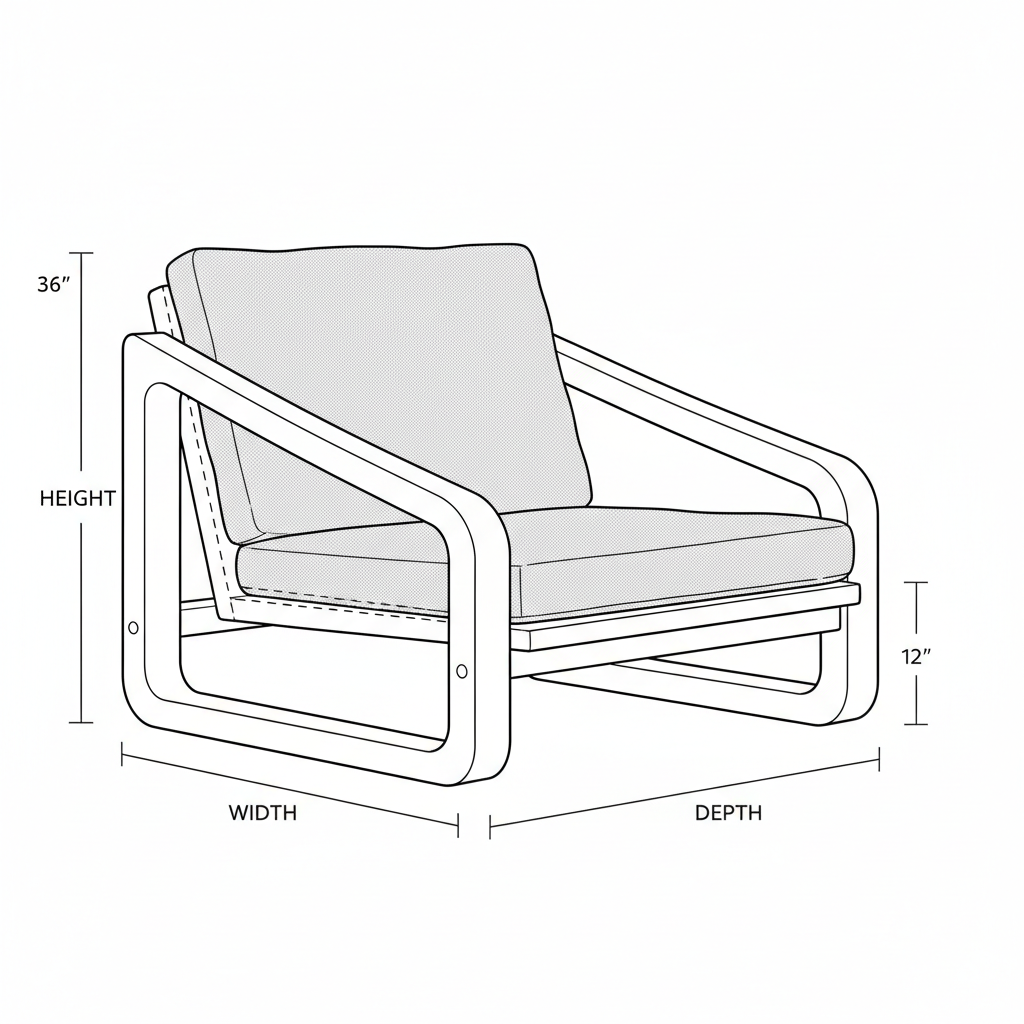 a modern, designer lounge chair with a sculptural wooden frame and soft upholstered cushions. The frame is made of dark, polished wood with elegant, curved lines forming the legs and armrests. The armrests have a distinctive open, triangular shape that gives the chair a lightweight, artistic look. The seat and backrest are thickly padded and covered in a light gray fabric, creating a comfortable contrast with the rich wood tone.