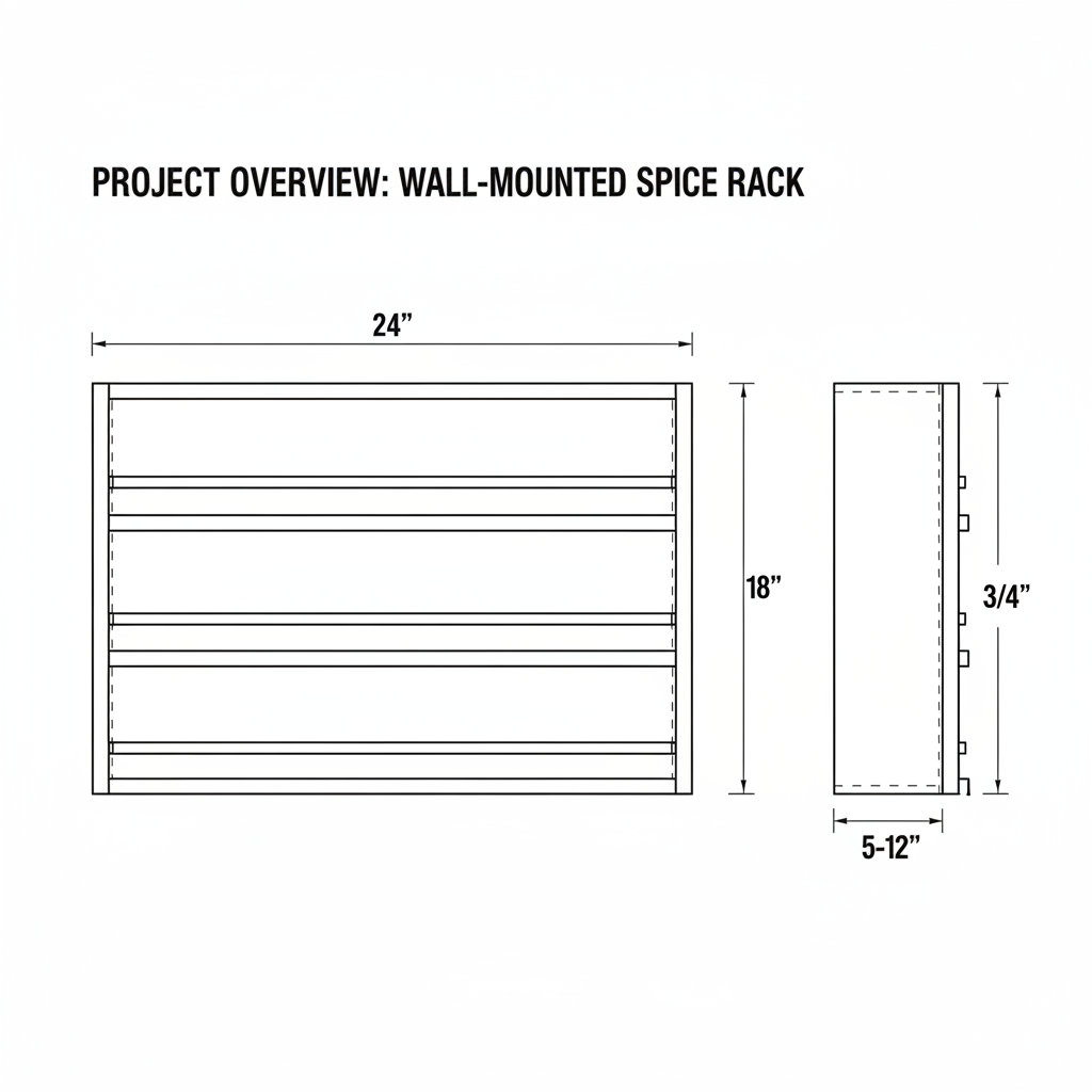 A simple wall-mounted spice rack with 3 shelves, made from pine, 24 inches wide by 18 inches tall