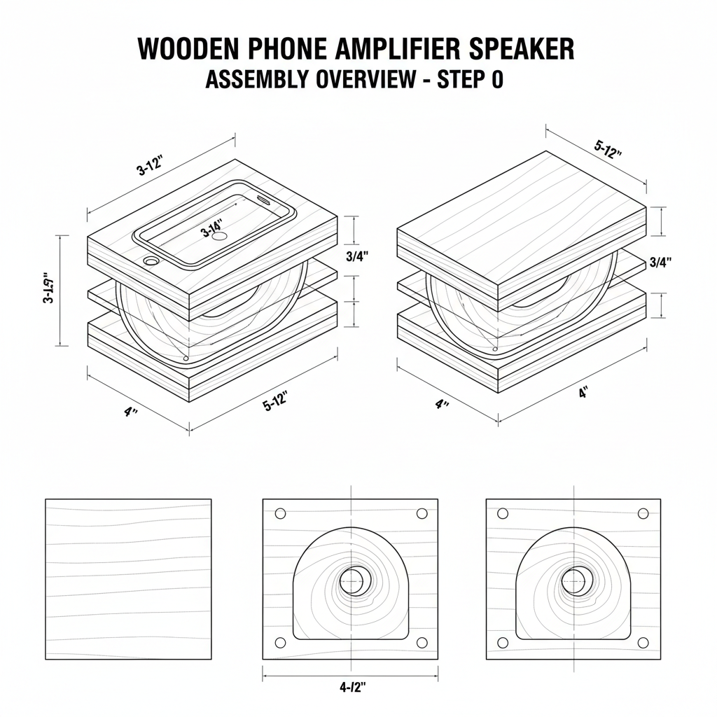 Wooden phone amplifier speaker using acoustic horn design