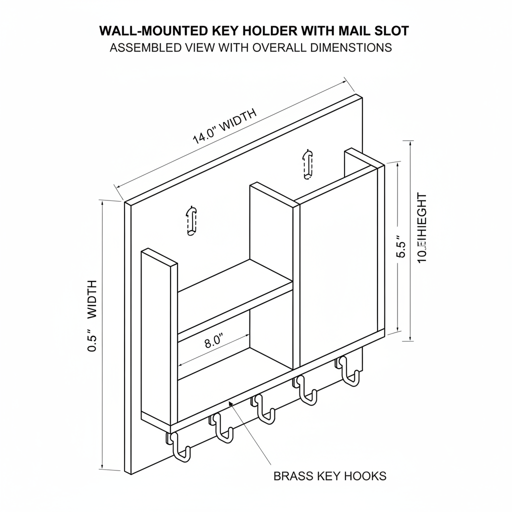 Wall-mounted key holder with mail slot compartment