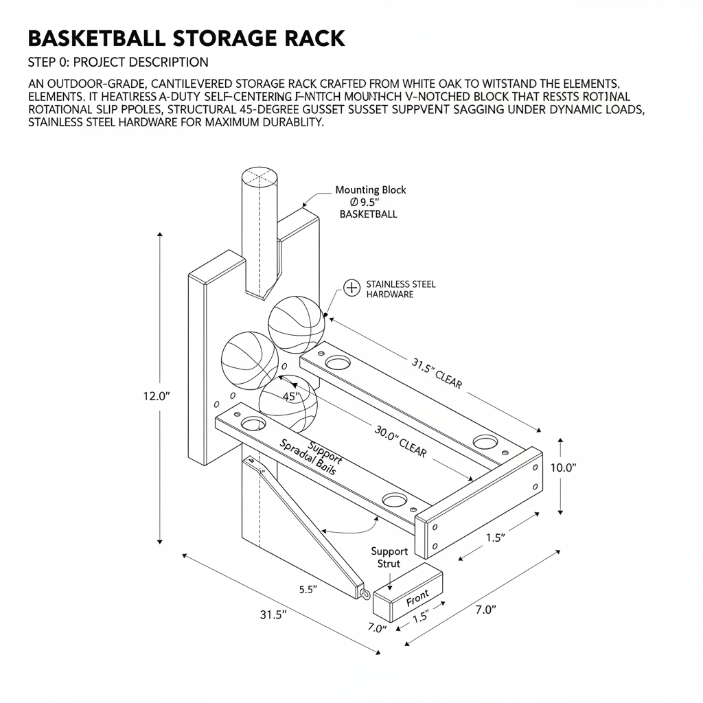 A basketball holder I can mount to a pole. Holds three basketballs.